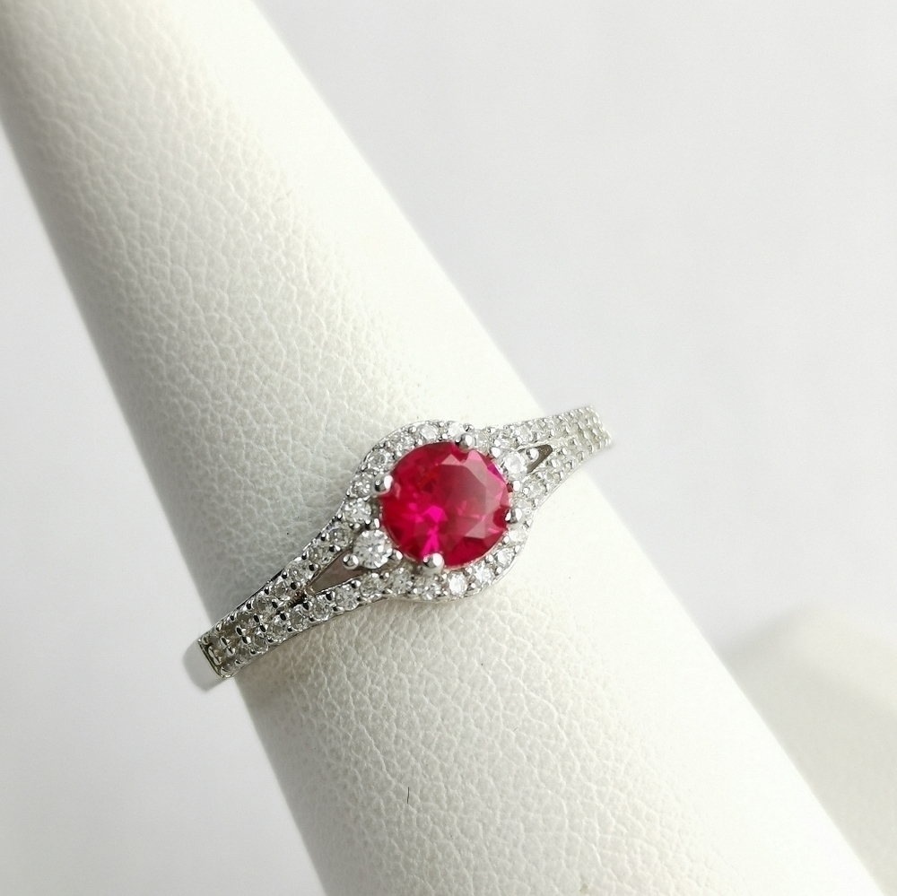 New Ruby Halo Cz Sterling Silver Ring Size 8